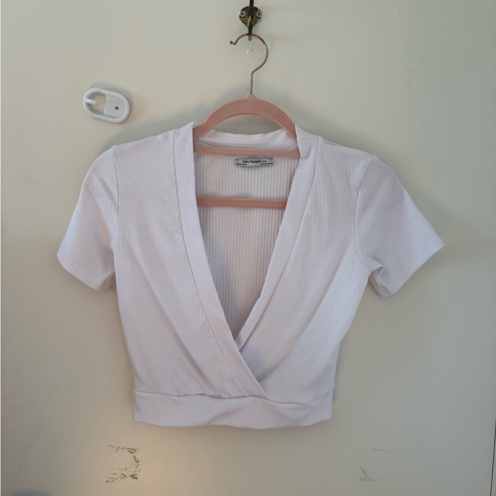 Zara Cream Wrap Crop Blouse
